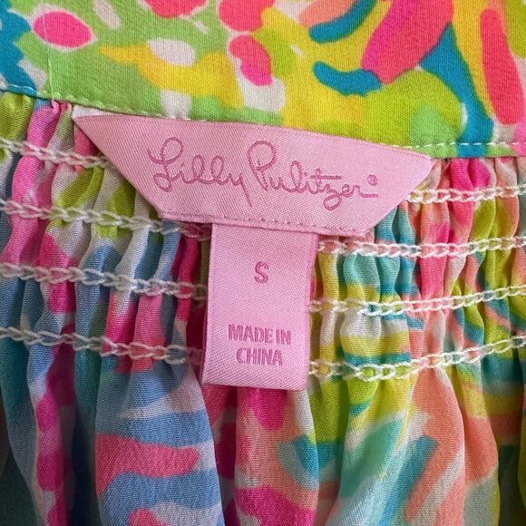 Lilly Pulitzer Elsa Silk Top Small Multi Via Del Mar Bright Resort Preppy - Picture 2 of 10